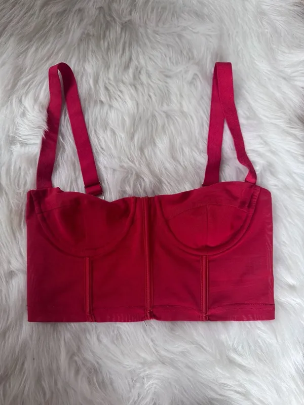 Edikted Teagen Mesh Corset Top in Red - Image 3
