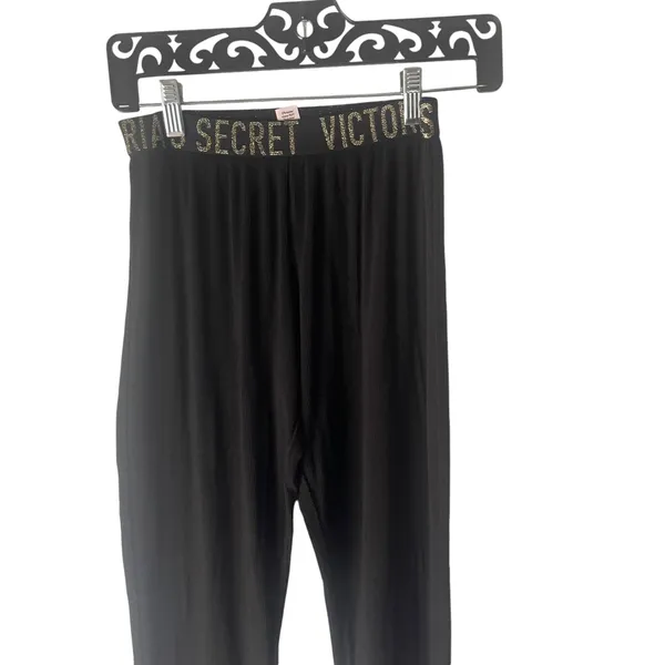 Victoria's Secret Women's Size XS Black Thermal Black Gold Loungewear Leggings‎ - Image 2