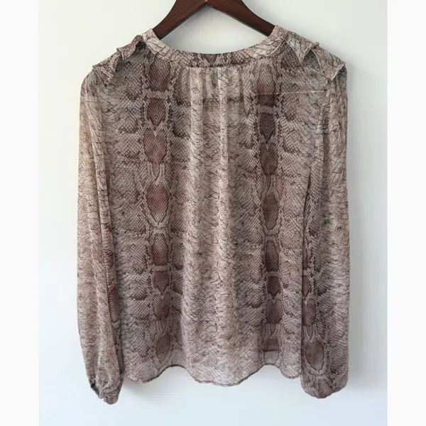 Anthropologie Snake Print Ruffled V-Neck Long Sleeve Ruffle‎ Blouse Size L - Image 4
