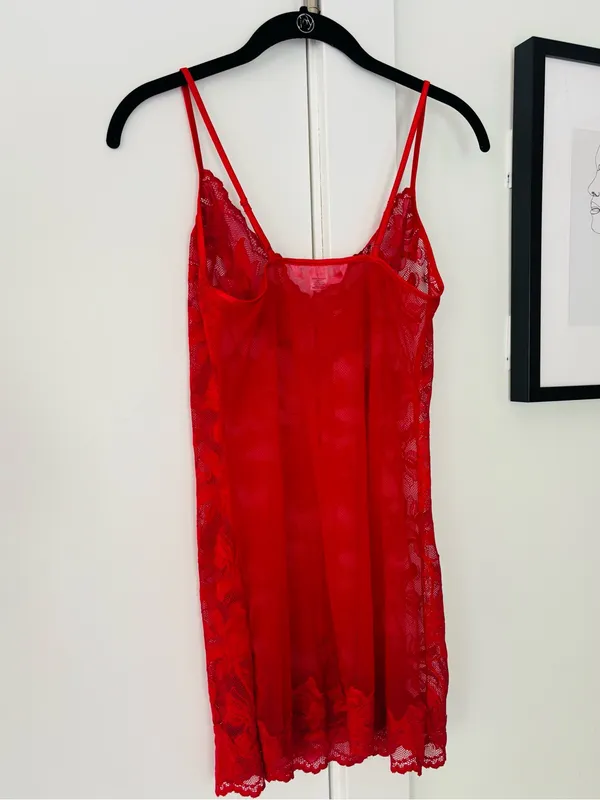 Victoria's Secret red stretch floral lace cami/slip lingerie size small - Image 4
