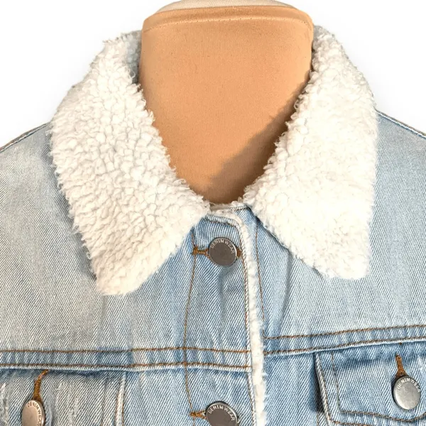 Ashley Vintage Charm Light Wash Sherpa Collar Denim Trucker Jacket Women’s‎ XL - Image 5