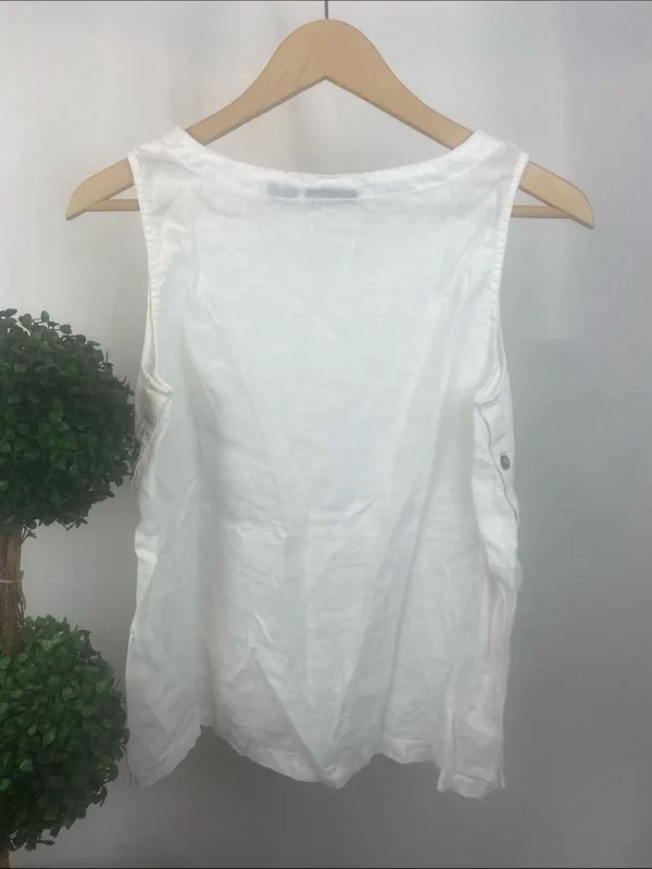 Rachel Roy 100% Linen White Sleeveless Blouse Top M - Image 3
