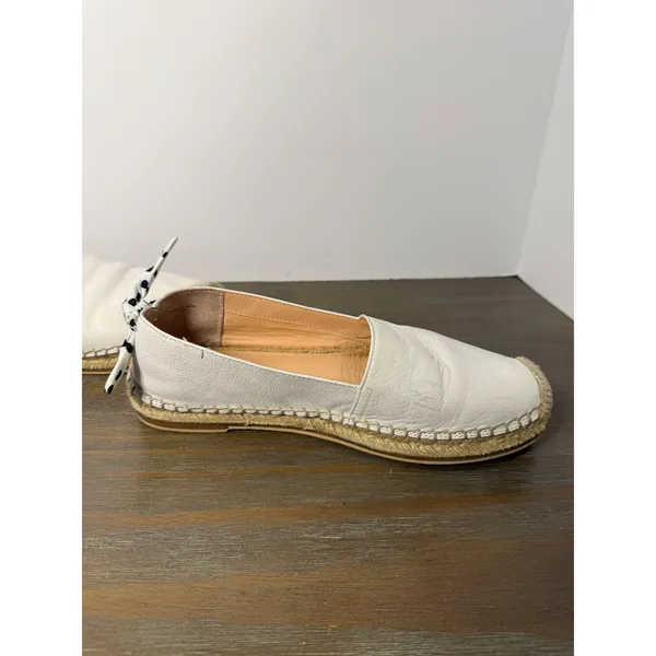 Kate Spade White Leather Espadrille Flats Shoes Size 7.5 Bow Coastal Preppy - Image 3