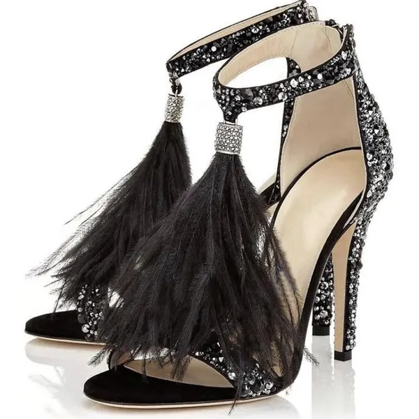 Azmodo Women's 37 Stiletto Heels wedding Rhinestones Tassel 6.5 prom formal - Image 2