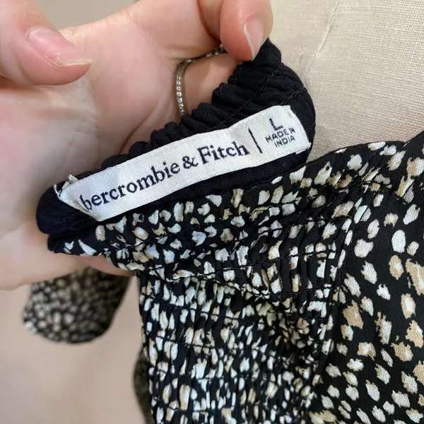 Abercrombie &‎ Fitch Black White Spotted Flutter Sleeve Mini Dress Sz Large - Image 9