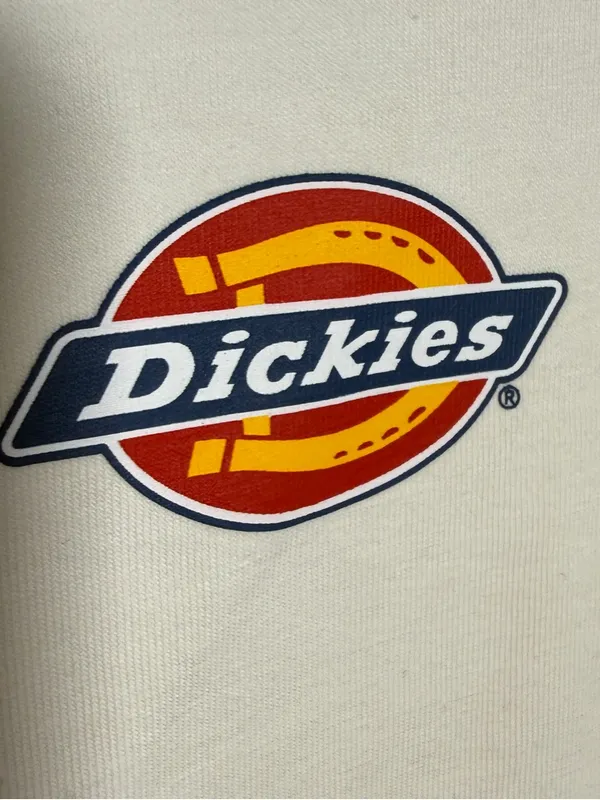 Dickies White Cropped Crewneck Tee with Black Logo Print Womens Medium - Image 4