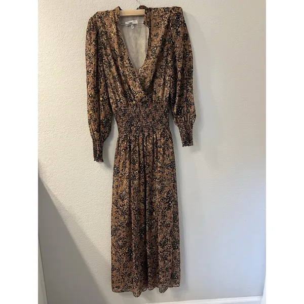 Waverly Grey Floral‎ Brown Printed Chiffon Brynlee Dress Size XS(No Belt) - Image 2