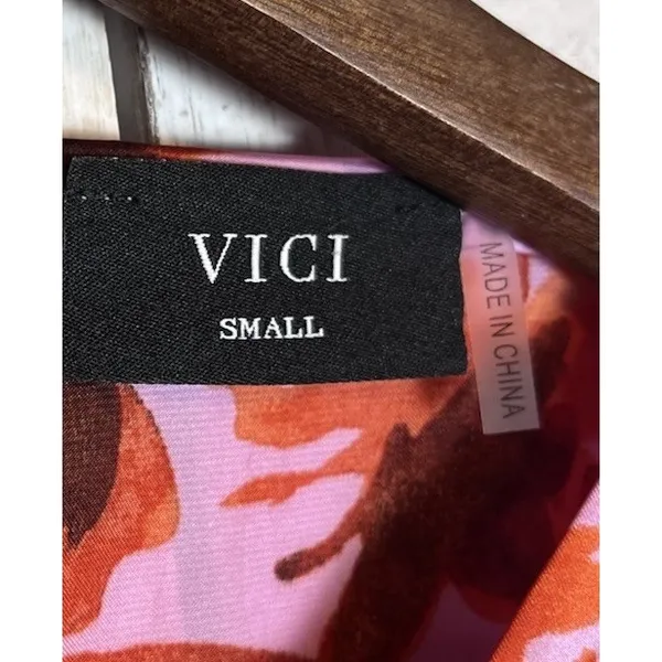 Vici Romantic Floral Pink Red Midi Dress Side Slit Crew Neck Coquette Small - Image 7