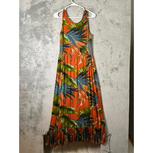 Soft Surroundings Fabiana Tropical Maxi Dress XS Orange Flowy‎ Boho Resort Vacay - Image 3
