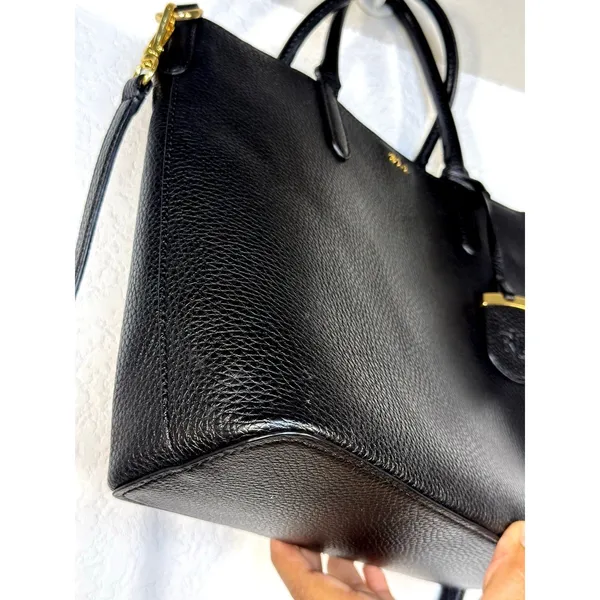 Lauren Ralph Lauren Andover Black Pebbled Tote Satchel Crossbody Bag Gold RLL - Image 5