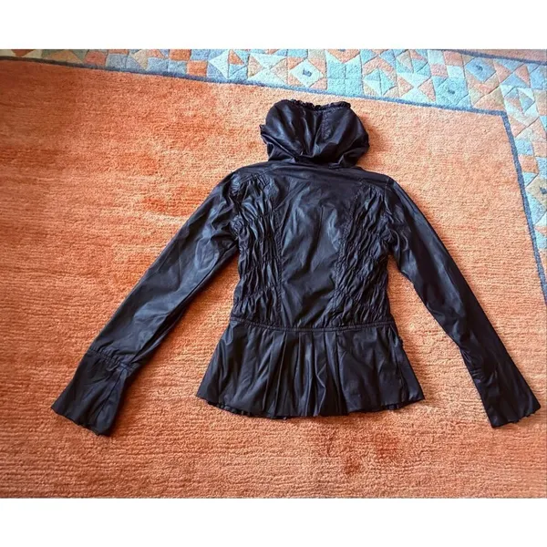 Moto & Co Faux Leather Jacket S Black Peplum Hooded - Image 7