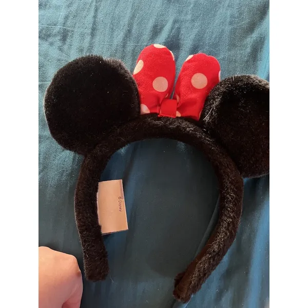 Disney Parks Classic Minnie Mouse Ears Red Bow White Polka Dots Fuzzy Headband - Image 3