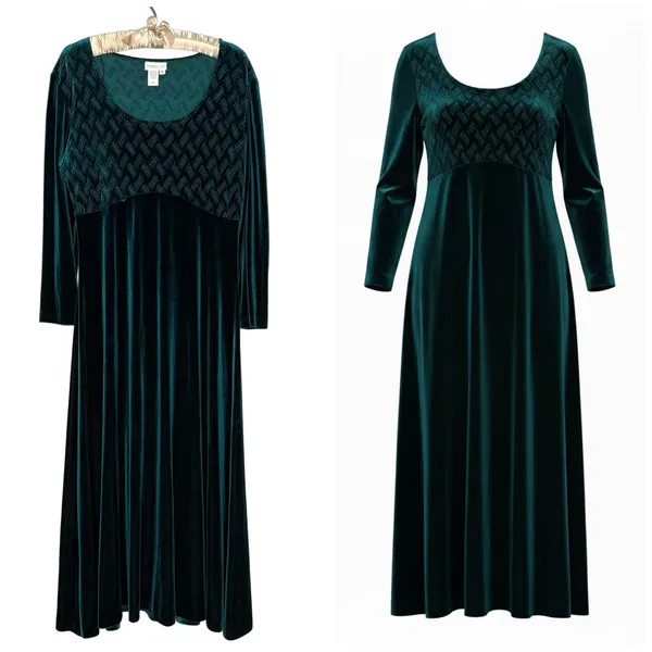 VTG Coldwater Creek Velvet Maxi Dress M Emerald Whimsigoth Renaissance Romantic - Image 2