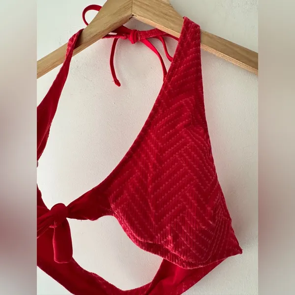 Aerie Womens Red‎ Triangle Padded Halter Bikini Swim Suit Top - Image 2