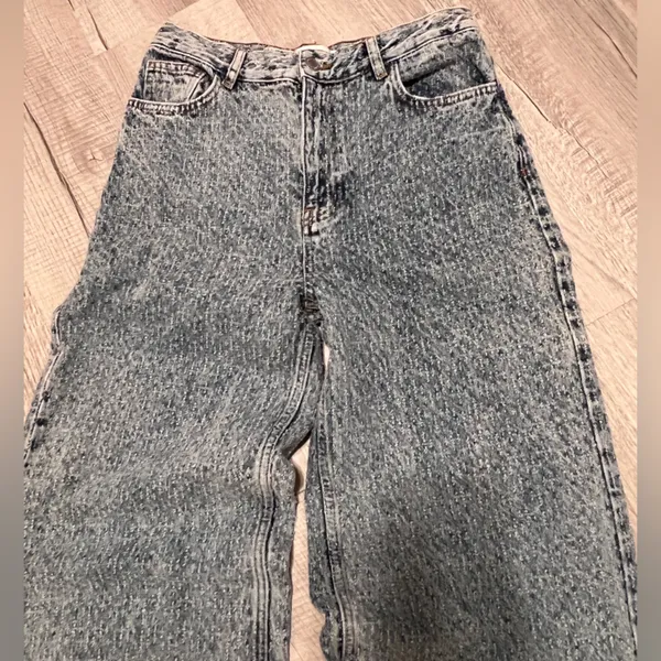 Zara Wide Leg Legged Pants Textured Blue Denim‎ Jeans Size 4 Y2K Festival - Image 3