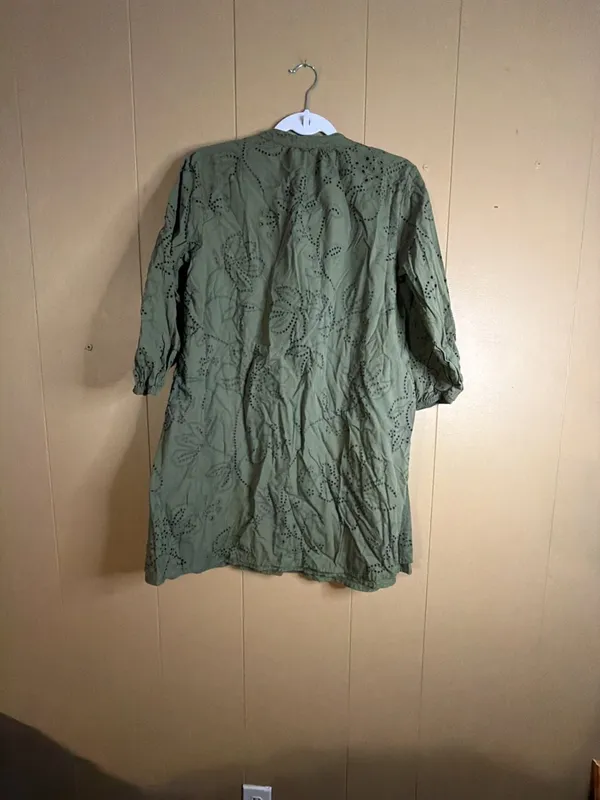 Zara Green Rubberized Openwork Embroidery Dress Size L - Image 3