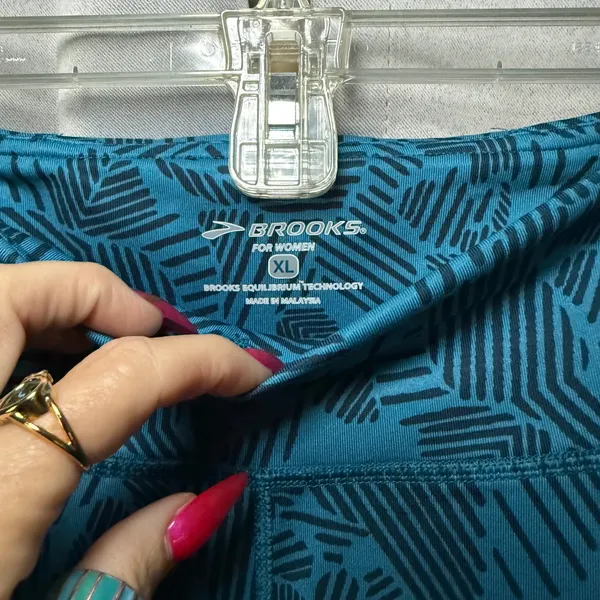 Brooks Leggings Women XL Blue Geometric Equilibrium‎ Running Crop Capri 220610 - Image 2