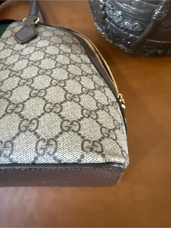 Gucci Brown GG Canvas Satchel with Green and Red Cherry Web Stripe - Image 5