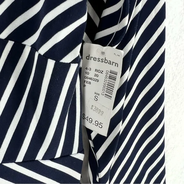 Roz & Ali Nautical Navy Blue White Striped Stretch Jersey Knit Keyhole‎ Dress - Image 6