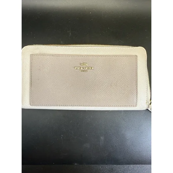 EUC COACH Bicolor Accordion Zip Around Long Wallet Genuine Leather Taupe/Ivory - Image 3