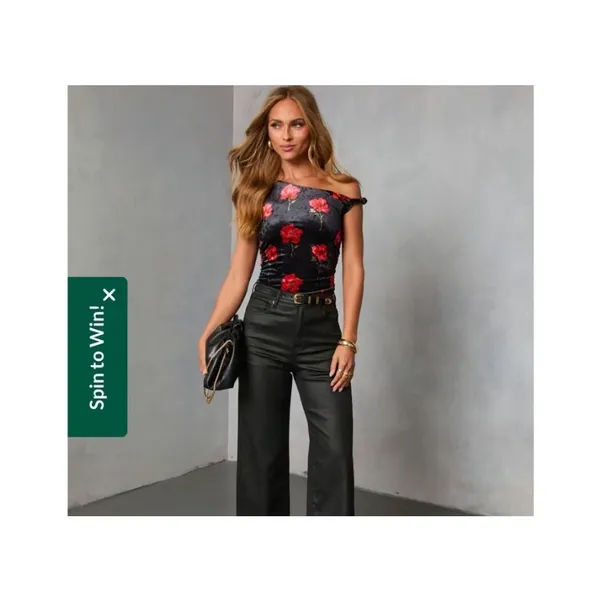 NEW VICI Floral Off The Shoulder Tank Top Black Red Rose Print Womens Size Small - Image 3