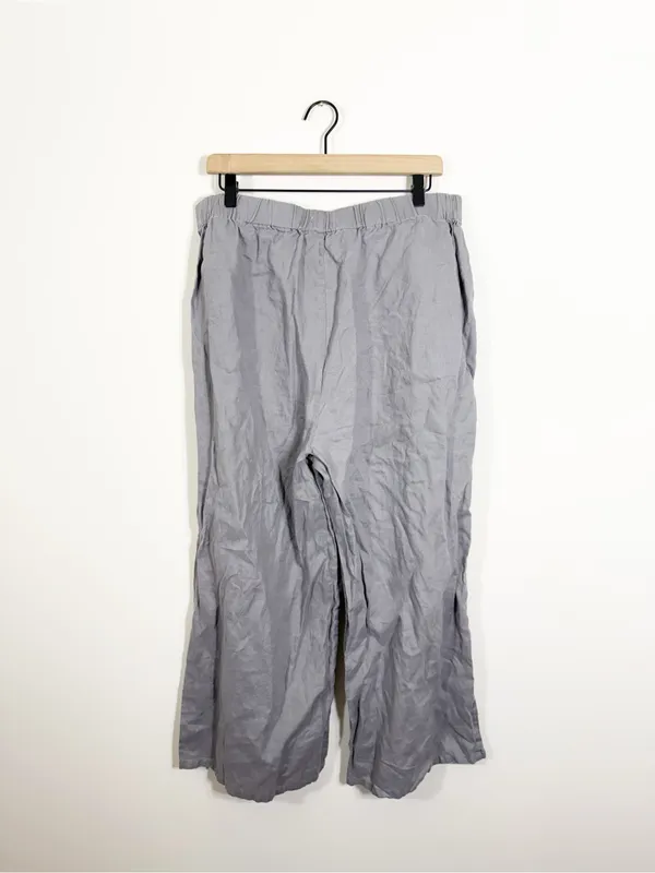 Eileen Fisher 100% Linen Gray Wide Leg Pant XL - Image 3