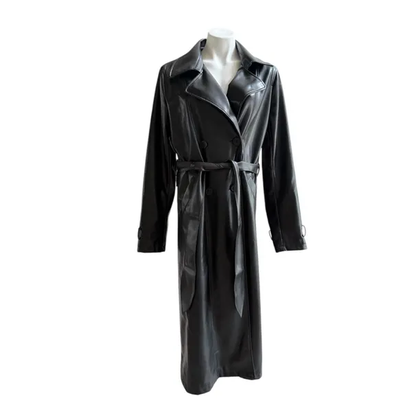 Meshki Tarah Faux Leather Trench Coat Black Large EUC - Image 6
