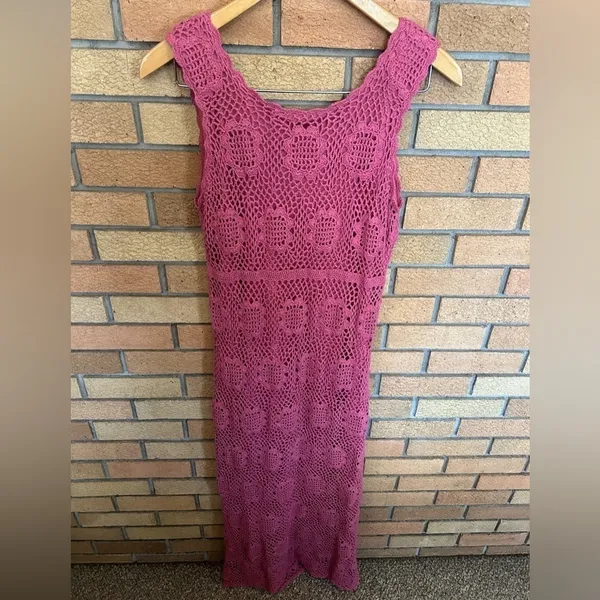 Vintage Newport News Pink Crochet Dress Festival Beach Size Medium - Image 3