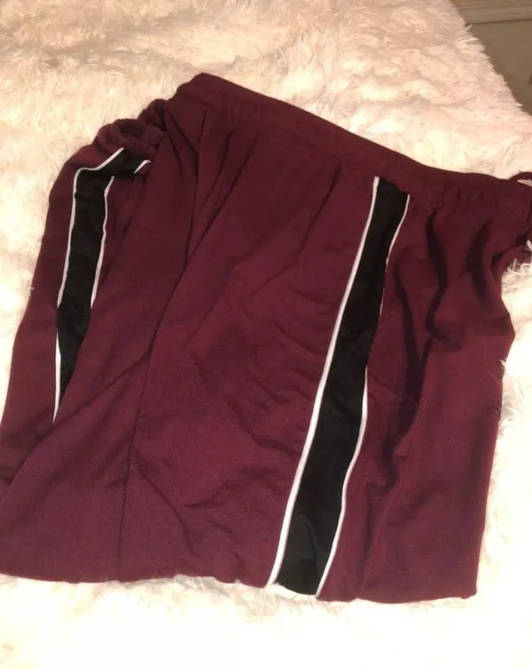 Hot Kiss Burgundy red leggings with black and white stripe - Image 3