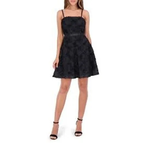 Kensie Dress 16 Black Fit & Flare 3D Rosette Sleeveless Cocktail Mini - Image 2