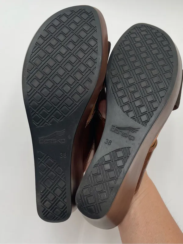 Dansko Ava Brown stretch Fabric Wedge Sandals Slip On Women's Size 38 US 7.5-8 - Image 13