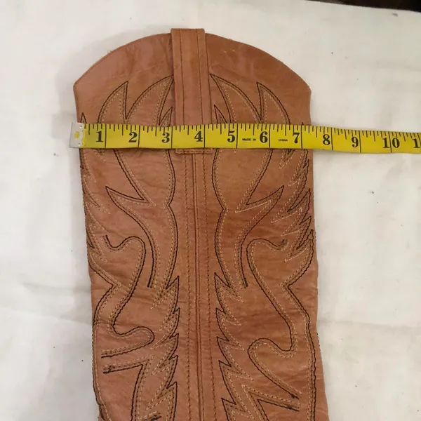 Brown Tan Abilene Alan genuine leather 4” heeled knee high western cowboy/cowgirl boots flame embroidery -Size 9.5B Measurements in pics Like new 2000s Y2K boho indie hippie streetwear festival concert - Image 4