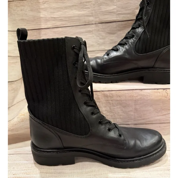 $249 Sam Edelman Lydell Combat Boot Black Leather/Knit Women’s Size 10 - Image 5