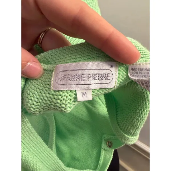 Vintage 90s Jeanne Pierre Asymmetrical Button Cotton Knit Tank Top Apple Green - Image 6
