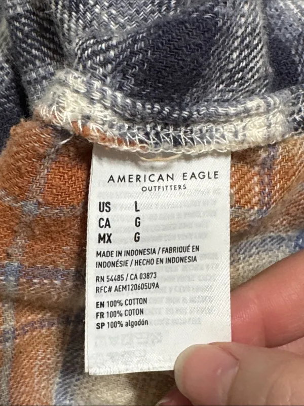 American Eagle Fall Plaid Patchwork Ragged Eclectic Grandpa Flannel Shirt sz L - Image 10