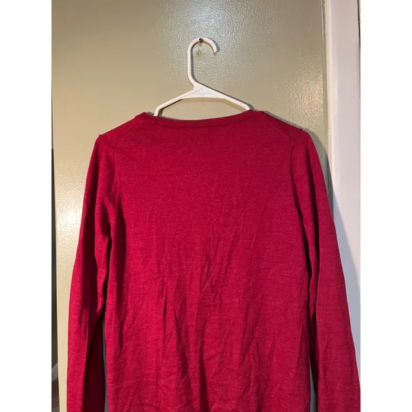 Talbots Women's Size Medium Cardigan Sweater V-Neck Pockets Deep Red Merino Wool - Image 7