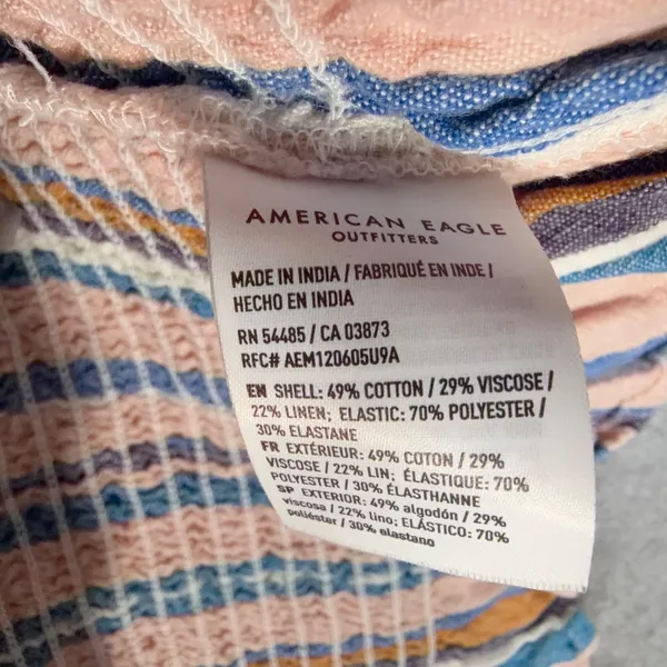 American Eagle One Shoulder Stripe Tank Top Women's XL Smocked Ruffle Hem Linen - Image 5