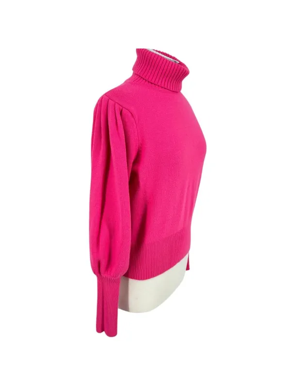French Connection Puff Sleeve Turtleneck Sweater Pink Size Small Preppy Bold - Image 4