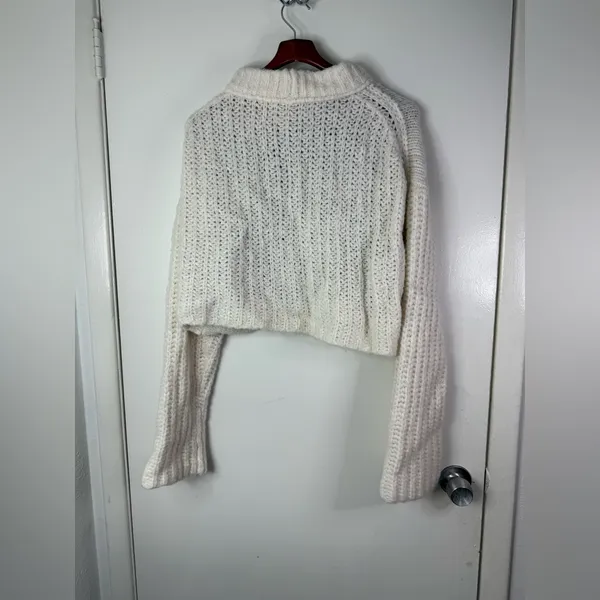Free People White and Brown Cowl Neck Sweater - Image 3