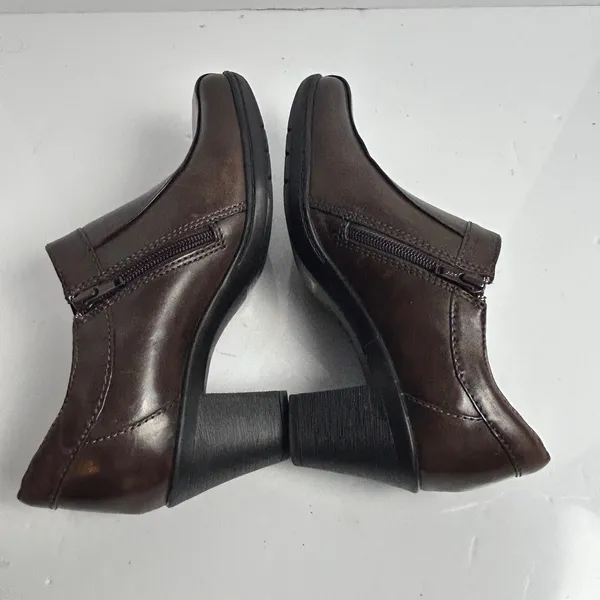 Clarks Womens Dark Brown Leather Square Toe Block Heel Ankle Booties‎ 9M - Image 9