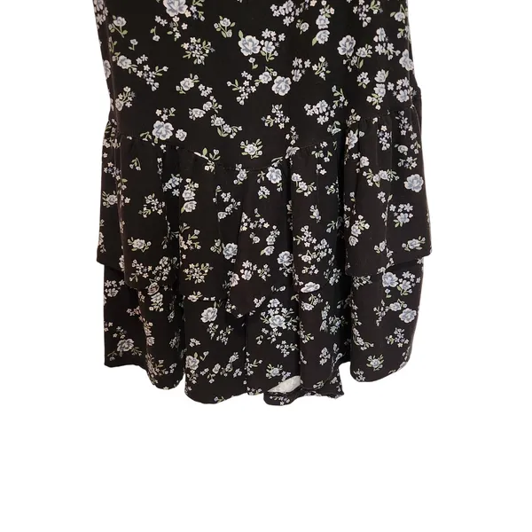 No Boundaries Black Floral Sleeveless Tiered Ruffle A-Line Mini Sundress Large - Image 4
