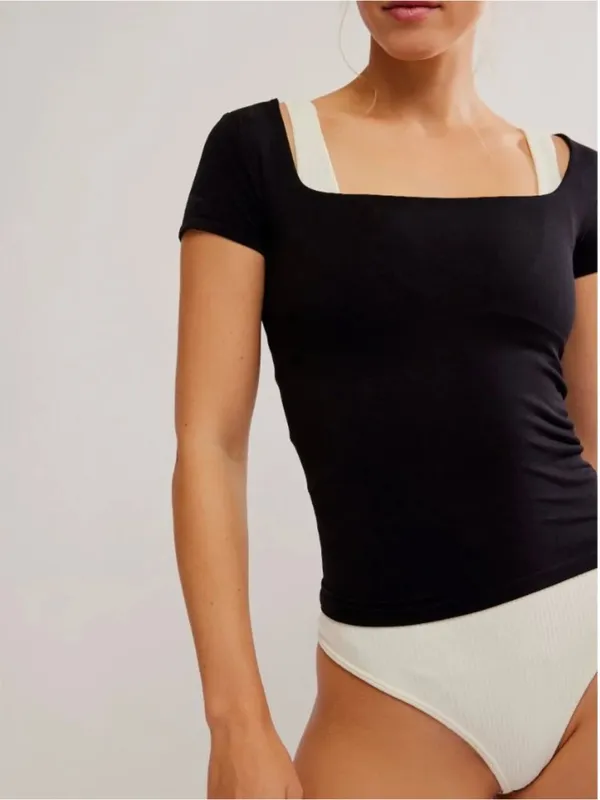 FREE PEOPLE NWT Clean Lines Baby Tee / Black - Image 3