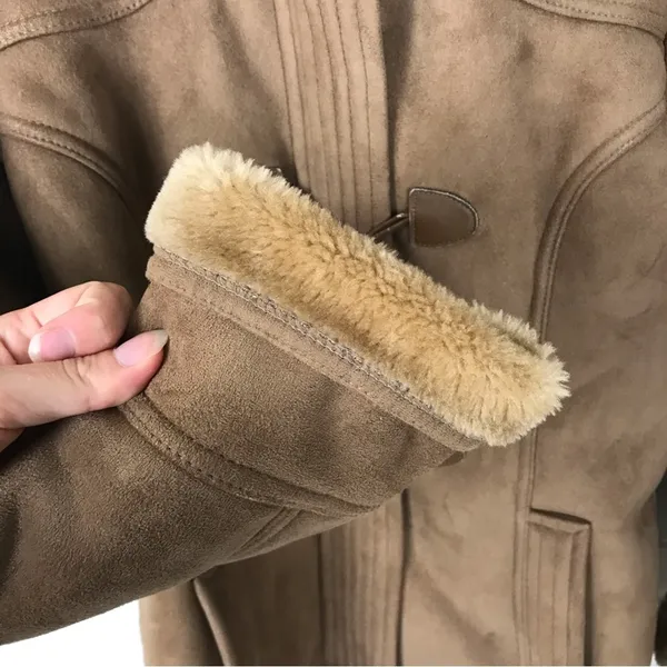 Liz Claiborne Vintage Faux Fur Faux Suede Brown Toggle Jacket Size L - Image 11