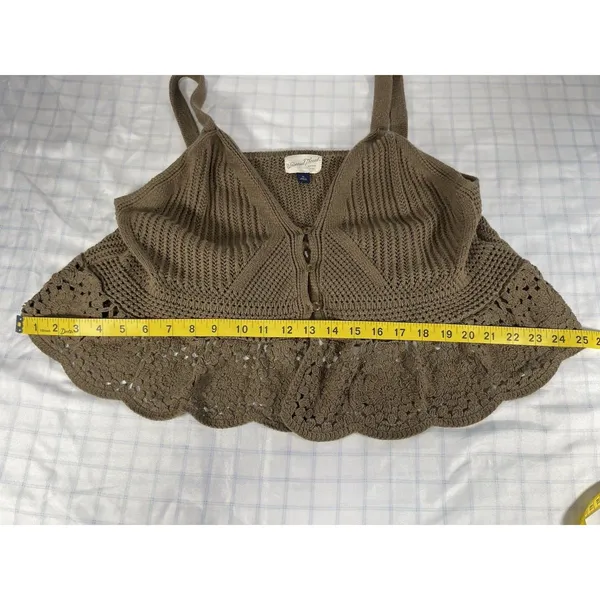 Universal Thread XL Brown Crochet Knit Peplum Tank Top Button Front Boho Cottage - Image 6
