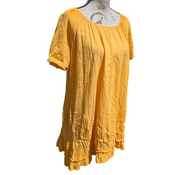 Free People 19Y So Scenic Mini Dress Yellow Cotton Boho Ruffle Oversized XS‎ - Image 5