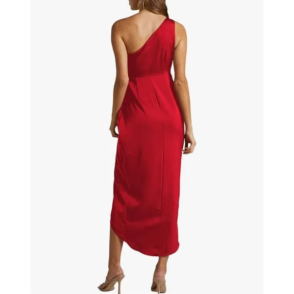NEW LYANER 1 Shoulder Ruched Slit Split Wrap Zipper Midi Dress M - Image 2