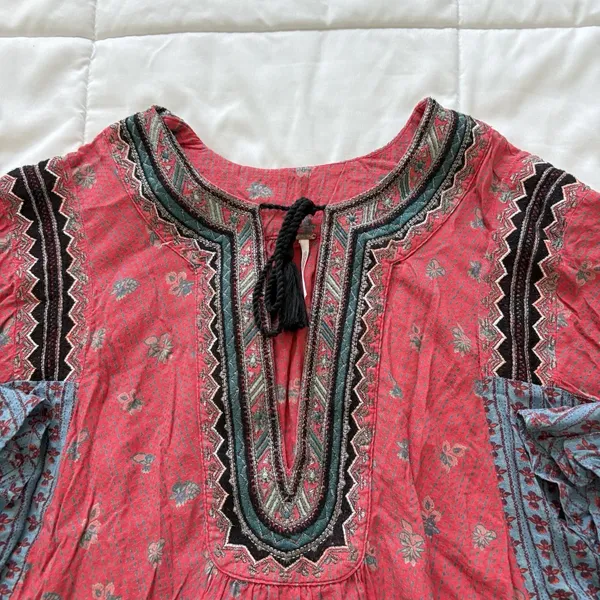 Free People But I Like It Top Blouse‎ Womens Small Red Boho Hippie Whimsy Beach - Image 3