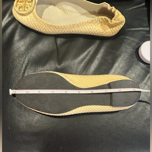 TORY BURCH Beige Cream Snake Print Ballet Flats Slipon Round Toe Gold Shoes 6.5 - Image 11