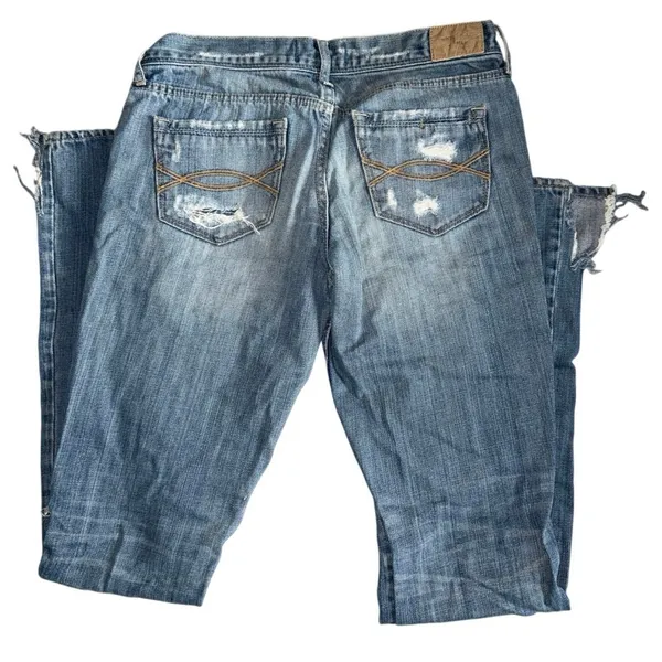Abercrombie Fitch Jeans women’s sz 2 Blue Button‎ Fly Preppy Thrashed Distressed - Image 3