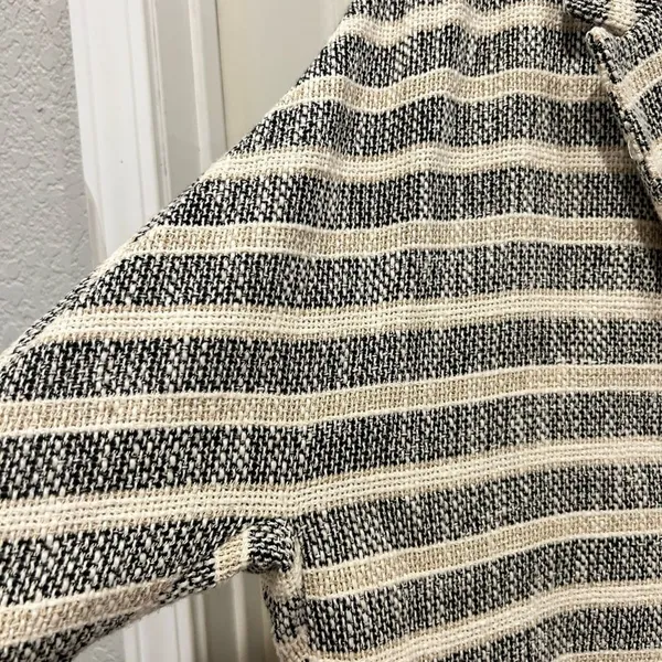 Zara Basic Womens Medium Striped Tweed Blazer Coat Black White Beige Cotton Mix‎ - Image 9